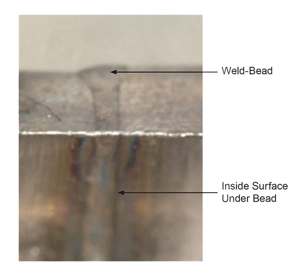 Stainless Steel 2 second Laser butt-weld cross section