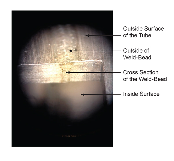 Stainless Steel 2 second Laser butt-weld cross section